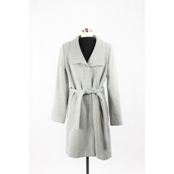 Aritzia BABATON Connor Heather Light Grey Virgin Wool Belted Wrap Coat, Size M - Picture 1 of 16